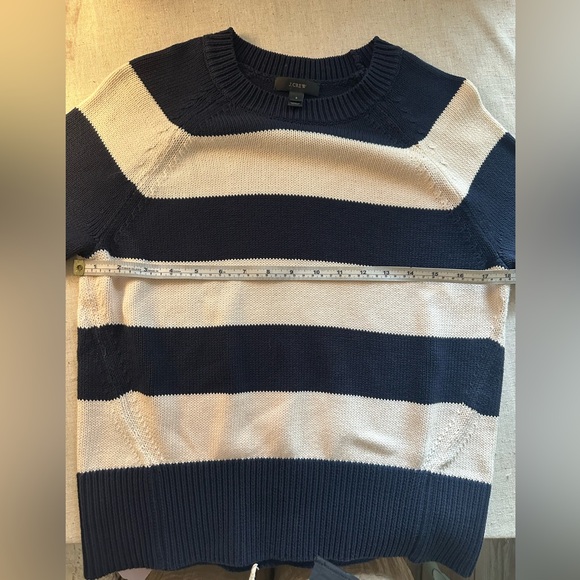 J. Crew Navy & Cream Striped Short-Sleeve Crew Sweater Size Small 100 Cotton - Picture 5 of 7